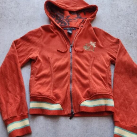 Marithe Francois Girbaud Rare Vintage Y2K Red Orange Zip-Up Hoodie Jacket, L - Picture 2 of 6